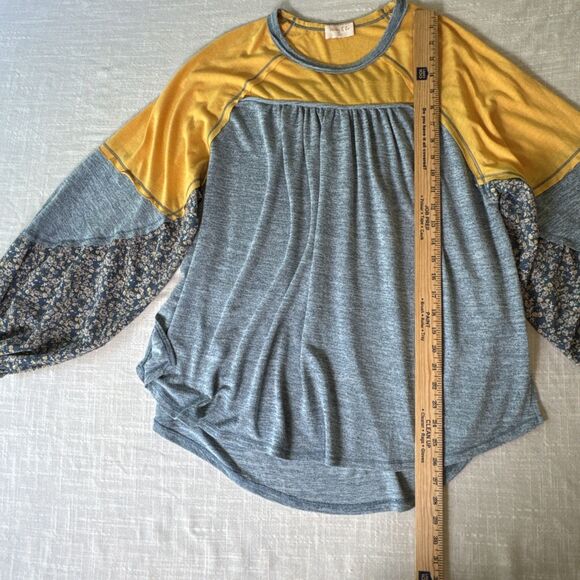 HAILEY & CO Mixed Fabric Balloon Sleeve Oversized Large Boho Summery Floral Top - Picture 6 of 12